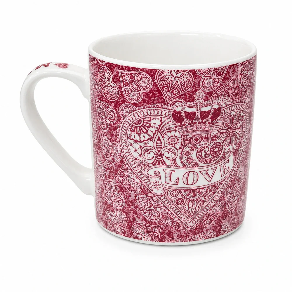 Set of 6 Queens Made With Love England Queen of Hearts Fine China Mugs